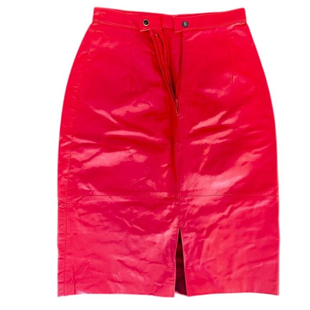 Vintage Red Leather‎ Pencil Skirt Size 7/8 High Waist Moto Y2K Mob Wife 80's
